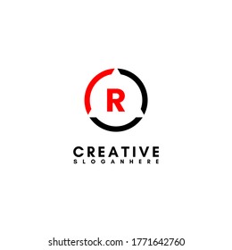 modern minimal black and red circle R logo letter simple design