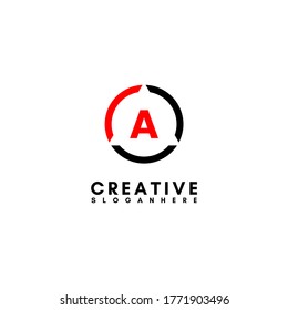 modern minimal black and red circle A logo letter simple design