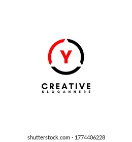 modern minimal black and red circle Y logo letter simple design