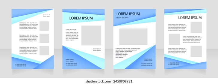 Modern minimal blue blank brochure layout design. Logistics info. Vertical poster template set with empty copy space for text. Premade corporate reports collection. Editable flyer paper pages