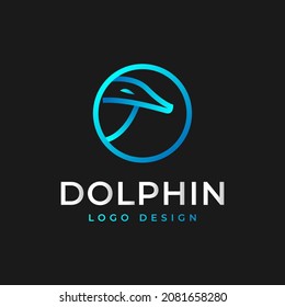 Modern and Minimal Blue Dolphin Logo, Emblem, Icon or Mascot