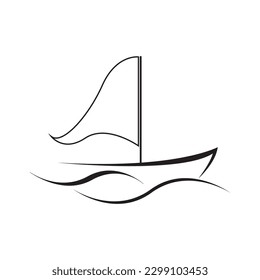 Modern and minimal boat logo icon, beach island vector template