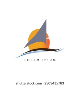 Modern and minimal boat logo icon, beach island vector template