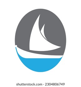 Modern and minimal boat logo icon, beach island vector template
