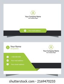 Modern Minimal Business card design template Green and black, grey with company logo, slogan, double side editable vector