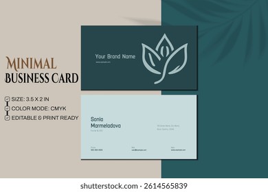 Modern Minimal Business Card Template. Clean, Elegant, Organic Design for Professionals and Companies