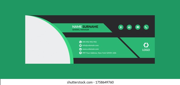 Modern Minimal Business Email Signature Template For Company Or Corporate Green Shape Background Design