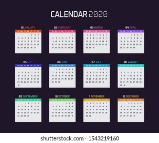 Modern minimal Calendar Planner Template for 2020. Vector design editable template