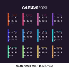 Modern minimal Calendar Planner Template for 2020. Vector design editable template