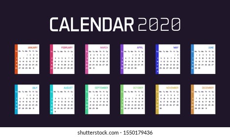 Modern minimal Calendar Planner Template for 2020. Vector design editable template