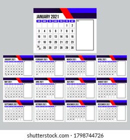 Modern Minimal Calendar Planner Template para 2021. Plantilla editable de diseño de vector 