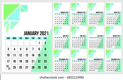 Modern Minimal Calendar Planner Template for 2021. Vector design editable template