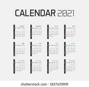 Modern minimal Calendar Planner Template for 2021. Vector design editable template