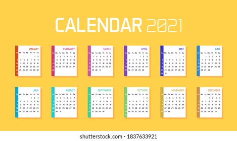 Modern minimal Calendar Planner Template for 2021. Vector design editable template