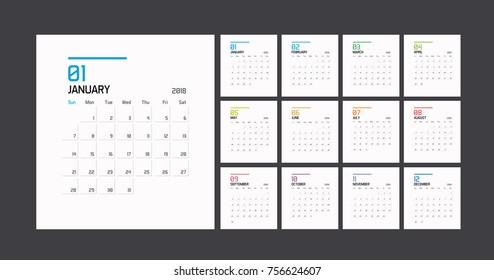 Modern minimal Calendar Planner Template for 2018. Vector design editable template