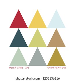 Modern and Minimal Christmas Card Made Up Of Triangles in Different Colours. Vector Illustration. EPS10 with layers. Editable.