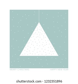 Modern and Minimal Christmas Card with Triangle as Christmas Tree and Snowflakes. Vector Illustration. EPS10 with layers. Winter holiday card design.