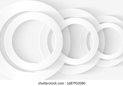 Modern minimal and clean white paper cut background with realistic circle shape . Elegant silver design for web, presentation, wallpaper