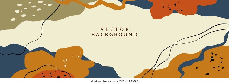 Modern minimal collage style background. Trendy banner template with composition of abstract organic shapes in earthy natural colors. vector illustration