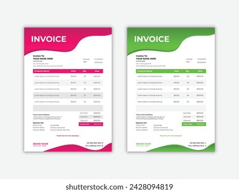 Modern and minimal companies invoice design templates with two colors.