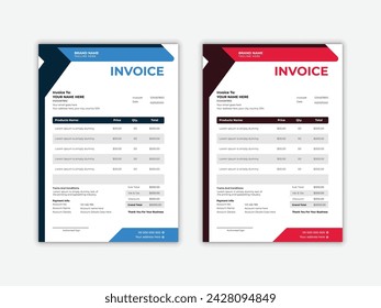 Modern and minimal companies invoice design templates with two colors.