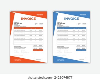 Modern and minimal companies invoice design templates with two colors.