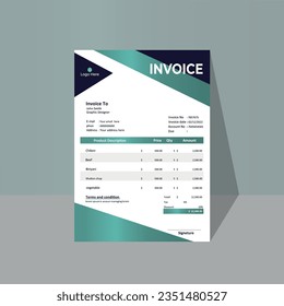 Modern Minimal Corporate Business Invoice design template vector.Bill form price invoice for your business, print-ready invoice template.