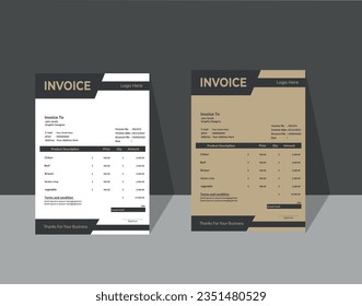 Modern Minimal Corporate Business Invoice design template vector.Bill form price invoice for your business, print-ready invoice template.