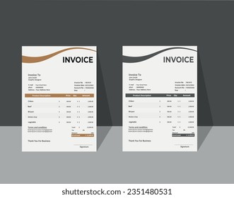 Modern Minimal Corporate Business Invoice design template vector.Bill form price invoice for your business, print-ready invoice template.