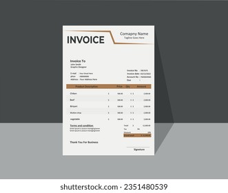 Modern Minimal Corporate Business Invoice design template vector.Bill form price invoice for your business, print-ready invoice template.