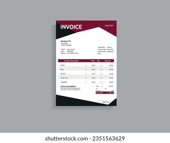 Modern Minimal Corporate Business Invoice design template vector illustration bill form price invoice for your business, print-ready invoice template.