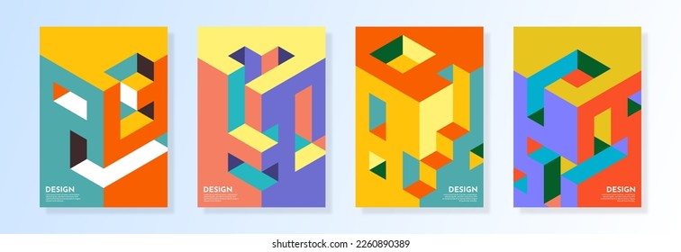 Modern minimal cover design. Colorful geometric background, isometric illustration.