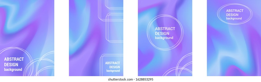Modern minimal cover design. Trendy gradient of purple, violet and blue waves for template. Set of delicate colored patterns. Image of multicolored waves 3d. Half-tone cool gradient. Vector design.