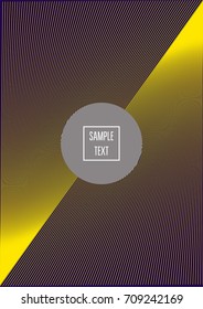 Modern minimal cover template. Contrast yellow on purple geometrical halftone background. Hipster linear trendy neon poster design. Dynamic shapes, waves, lines, stripes, zigzag minimal cover layers. 