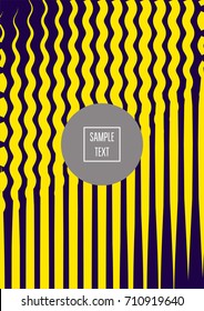 Modern minimal cover template. Contrast yellow on purple geometrical halftone background. Hipster linear trendy neon poster design. Dynamic shapes, waves, lines, stripes, zigzag minimal cover layers. 