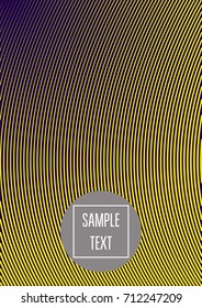 Modern minimal cover template. Contrast yellow on purple geometrical halftone background. Hipster linear trendy neon poster design. Dynamic shapes, waves, lines, stripes, zigzag minimal cover layers. 