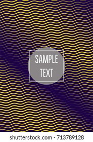 Modern minimal cover template. Contrast yellow on purple geometrical halftone background. Hipster linear trendy neon poster design. Dynamic shapes, waves, lines, stripes, zigzag minimal cover layers. 