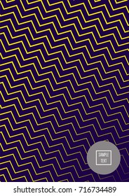 Modern minimal cover template. Contrast yellow on purple geometrical halftone background. Hipster linear trendy neon poster design. Dynamic shapes, waves, lines, stripes, zigzag minimal cover layers. 