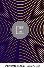 Modern minimal cover template. Contrast yellow on purple geometrical halftone background. Hipster linear trendy neon poster design. Dynamic shapes, waves, lines, stripes, zigzag minimal cover layers. 