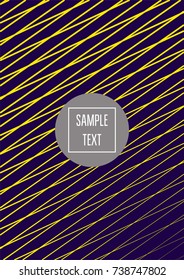 Modern minimal cover template. Contrast yellow on purple geometrical halftone background. Hipster linear trendy neon poster design. Dynamic shapes, waves, lines, stripes, zigzag minimal cover layers. 