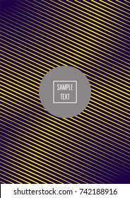 Modern minimal cover template. Contrast yellow on purple geometrical halftone background. Hipster linear trendy neon poster design. Dynamic shapes, waves, lines, stripes, zigzag minimal cover layers. 
