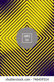 Modern minimal cover template. Contrast yellow on purple geometrical halftone background. Hipster linear trendy neon poster design. Dynamic shapes, waves, lines, stripes, zigzag minimal cover layers. 