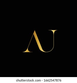 Modern minimal creative connected AU UA A U circular shaped technology based black and golden color initial based letter icon logo.