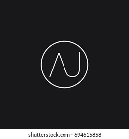 Modern minimal creative connected circular shaped fashion brand black and white color A J initial based letter icon logo.