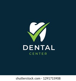 Modern minimal dentist logo design.
Abstract tooth check tick icon logotype. Dental clinic vector sign mark icon.