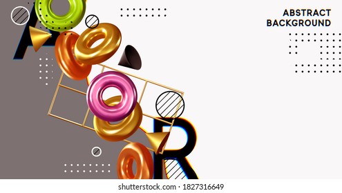 Modern minimal design with realistic 3d render objects. Abstract background. Art trend poster. Vector illustration