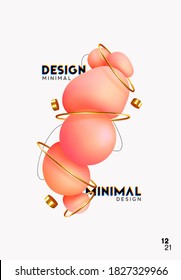 Modern minimal design with realistic 3d render objects. Abstract background. Art trend poster. Pink soft orb. Vector illustration