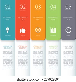 Modern minimal design template for business infographics. 5 steps. Vector illustration. Can be used for workflow layout, brochure, diagram, chart, number and step up options, web design