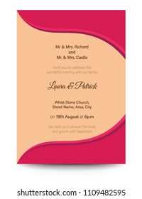 Modern Minimal Flat Style Pink Color Concept Wedding Invitation