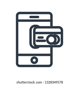 Modern minimal flat thin line digital mobile with ATM card vector symbol icon